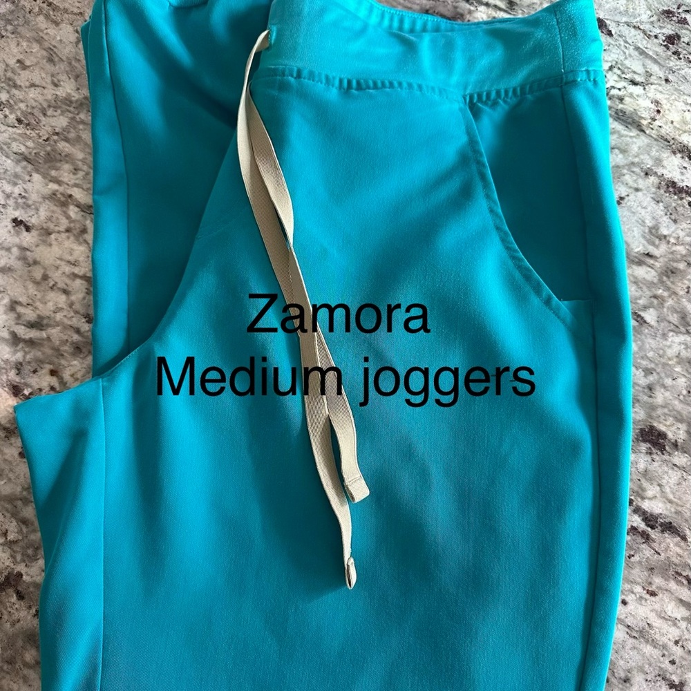 Figs Teal Joggers with Beige Drawstring